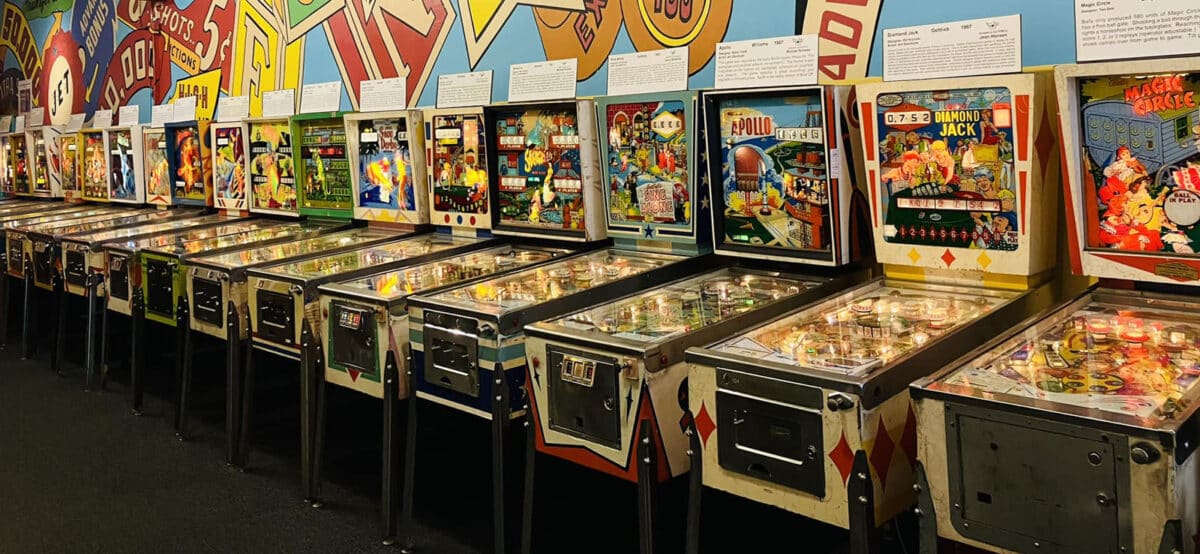Alameda Post - a wall lined with pinball machines
