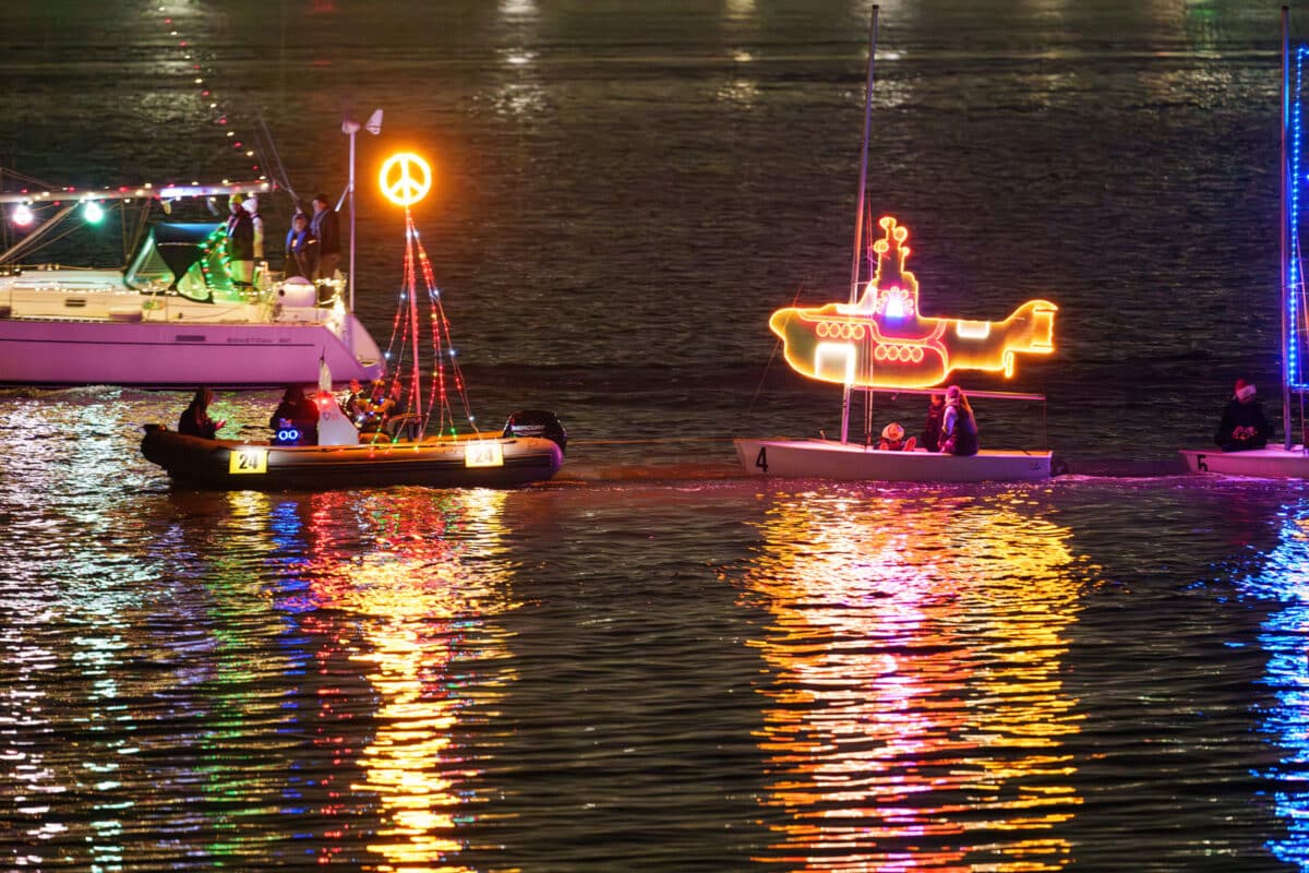 Alameda Post - A decoration of a yellow submarine in the 2025 Lighted Yacht Parade.