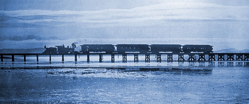Alameda Post - South Pacific Coast Railroad train on San Leandro Bridge