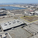 Alameda Post - an aerial view of Alameda Point with a large outline of the Pacific Fusion site and an outline inside of it that indicates where Chevron must clean up