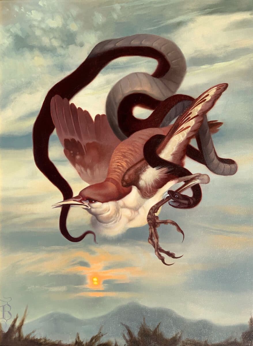 Alameda Post - Artwork of a snake around a bird in the sky. 