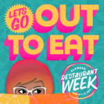 Colorful graphic that reads "Let's Go Out to Eat" for Alameda Restaurant Week 2023