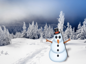 Alameda Post - A snowman on a wintry background.