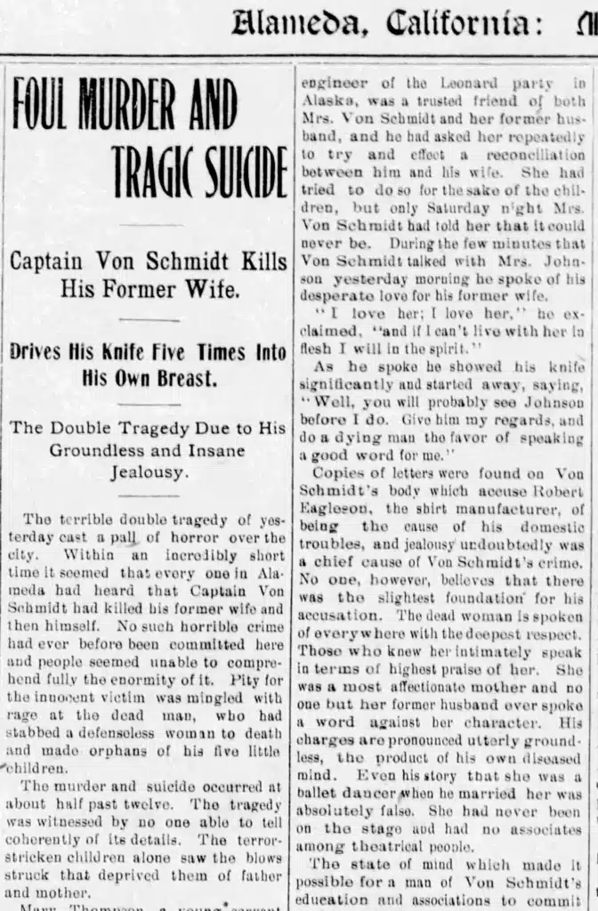 Alameda Post - "Foul Murder and Tragic Suicide" headline from Alameda Times Star April 10, 1899